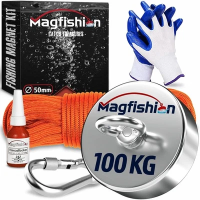 MAGFISHION Magnet Fishing Kit - 100 KG (220Lb) - Ø50Mm - Super Strong Neodymium