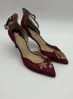 Tacones Sam Edelman para mujer Tabby 2 rojo punta hebilla correa al tobillo talla 9 Foto 1 de 4