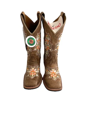 Laredo 女式花卉西部靴蝴蝶 Malena 尺寸 7 棕色方头波西米亚 — 第 1/4 张图片