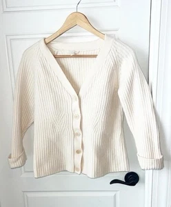 Eileen Fisher silk organic cotton cardigan long w pockets cream sz petite L - Picture 1 of 5