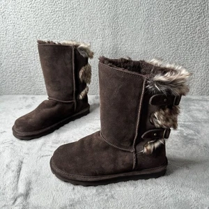 Bearpaw Womens Eloise Boots Size 8 Brown Suede & Faux Fur Wool Lining Cabin Cozy - Picture 1 of 12