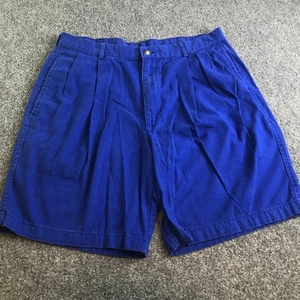 Lands End Shorts Mens 32 Blue Pleated High Waist Vintage Y2K 90s 100% Cotton - Picture 1 of 10