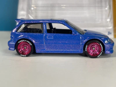 Hot Wheels Blue '90 Honda Civic EF hatchback - CUSTOM WHEEL SWAP - Image 1 of 4