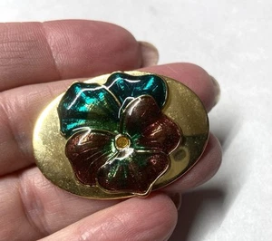 9 x Vintage Damen Gürtelschnalle Emaille Blumen Stiefmütterchen 70er 80er Jahre - blau/lila - Bild 1 von 4
