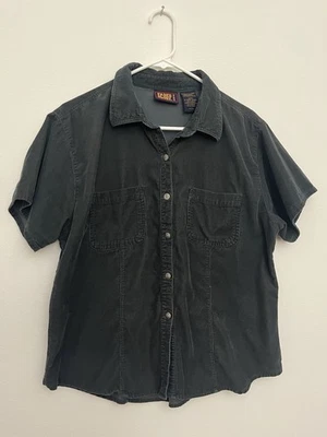 Camisa vintage descolorida Glory para mujer verde manga corta pana abotonada talla XL Foto 1 de 4