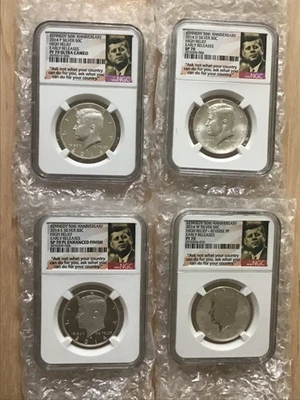 2014 W РЕВЕРС ДОКАЗАТЕЛЬСТВО СЕРЕБРА KENKENNEDY NGC PF70 SP70 50-ЛЕТИЕ 4 МОНЕТЫ НАБОР #2 - Изображение 1 из 4