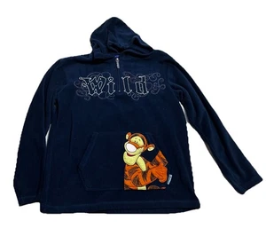 Disney Tigger Fleece Zip Hoodie Small Navy Blue Embroidered Winnie The Pooh - Picture 1 of 10