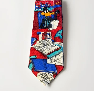 Шелковый галстук Looney Tunes Daffy Duck 100% шелк Италия новинка мультфильм классика 56"" - Изображение 1 из 4