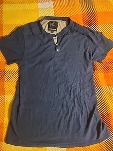 Modern Culture blaues kurzärmliges T-Shirt mit Tasche 1/3 Knopfleiste Größe L - Bild 1 von 11
