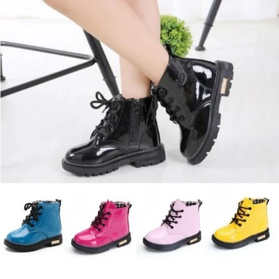 Girls Kids School Warm Fur line Boots Toddlers Soft Zip Outdoor Flat Ankle Shoes - Image 1 of 4
