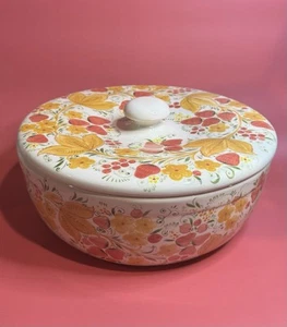 Vintage Strawberry Hand Painted Ceramic Bowl Flowers Fruit 1993 SF Cali. ๐ - Picture 1 of 19