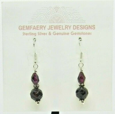 Pendientes de piedras preciosas de granate natural facetado de plata de ley #8162... hechos a mano en EE. UU. Foto 1 de 4