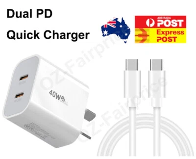40W DUAL USB-C Type-C PD Fast Charging Wall Charger Power Adapter iPhone Samsung - image 1 of 4