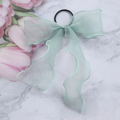Women Bowknot Organza Ribbon Hair Ring Rope Ties Mesh Fairy Headwear RubberBand↗ - Image 1 of 4