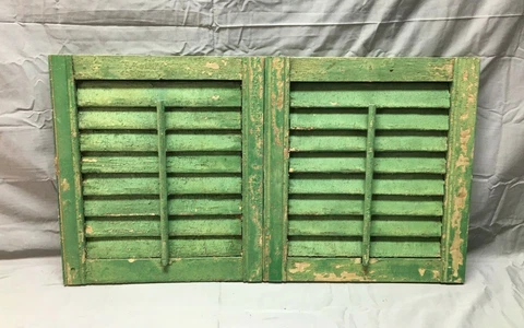 Pair Antique House Window Wood Louvered Shutters Shabby 15x17 VTG Chic 392--22B Cover