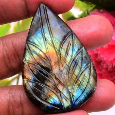 125 Cts Natural Labradorite 54mmx36mm Oval Hand Carving Flashy Loose Gemstone - image 1 of 4