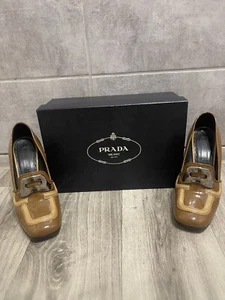 PRADA CALZATURE DONNA PATENT LEATHER HEELS BRANDY-CAMELLO SIZE 39 US9 UK6 - Picture 1 of 20