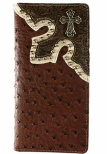 Cross Mens Wallet Western Bifold Check Book Style W039-55 Ostrich Brown - Picture 1 of 4