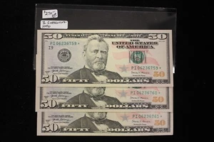 2017 $50 Federal Reserve Note 3 Consecutive Uncirculated Star Notes - Picture 1 of 3