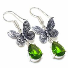Green Peridot  Gemstone Handmade 925 Sterling Silver Jewelry Earring Size 2"