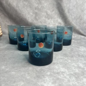 6 Vintage Turquoise Blue Barware Drinking Glasses Set of 6 Made Italy -READ - Picture 1 of 12