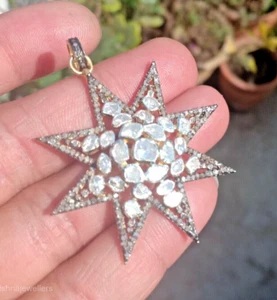 Polki Diamond Star Charms Pendant, 925 Sterling Silver Handmade Elegant Pendant - Picture 1 of 8