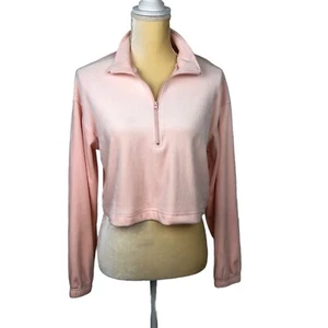 Forever 21 Super Soft Pink Velour Half Zip Up Cropped Long Sleeve Top Size S NWT - Picture 1 of 7