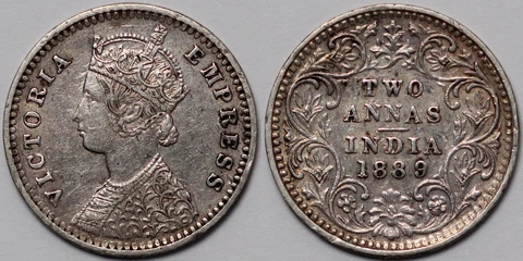India - British 1889-B 2 Annas Victoria Bombay Mint World Silver Coin Cover