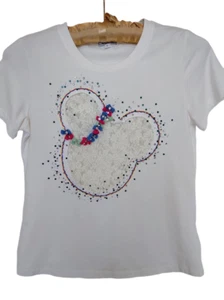 Top elástico con orejas de ratón de encaje blanco Disney para mujer con pedrería talla M - Imagen 1 de 8