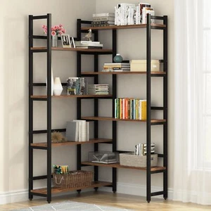 8-Shelf Corner Bookcase Industrial L Shaped Bookshelf Etagere Display Storage - Picture 1 of 12