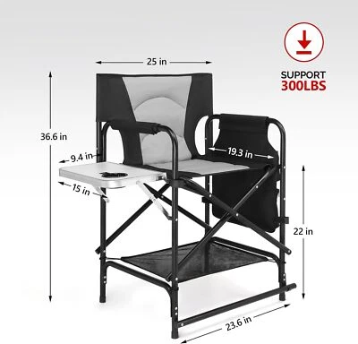22英寸董事野营椅折叠,边桌,袋,铝框架,杯架 — 第 1/4 张图片