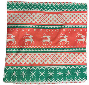 Merry Christmas Reindeer Snowflake Throw Pillow Cover Sofa 18" X 18" Red Green