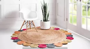 Designer Mulit Round Jute Rug Floor Area Rug Handmade Rug Braided Bathmat Rugs - Picture 1 of 3
