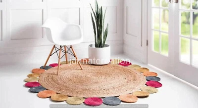 Designer Mulit Round Jute Rug Floor Area Rug Handmade Rug Braided Bathmat Rugs - Image 1 of 3