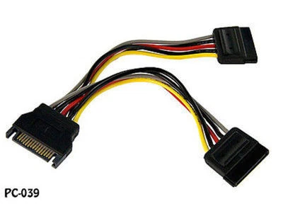 6in SATA Power 15-Pin Male to 2-Female Y Splitter Cable Adapter, PC-039 - Image 1 of 3