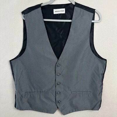 Pronto Uomo Vest Waistcoat Mens Large Black Gray Geometric V-Neck - Image 1 of 4