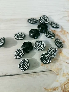Black & silver 13mm flower acrylic plastic button dress coat shirt sew on gem - Picture 1 of 1