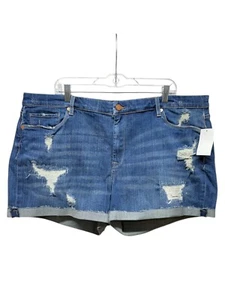 Blank NYC Denim Roll Up Jean Shorts The Fulton Women Plus Sz 22W Blue Distressed - Picture 1 of 6