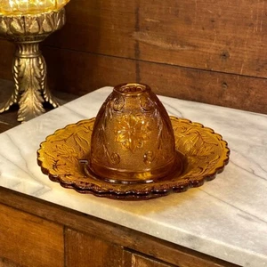 Vintage Tiara Indiana Glass Amber Sandwich Dining Fairy Glo 2pc Candle Holder - Picture 1 of 11