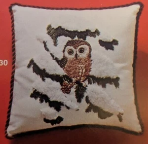 Artcraft Concepts Crewel Needlepoint KIT Owl on Snowy Branch Pillow Vintage 1977 - Picture 1 of 7