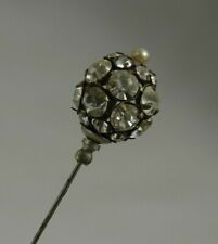 Antique Hat Pin Stick Faceted Rhinestone Sphere Clear