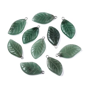 10pcs Carved Natural Green Aventurine Leaf Pendants Stone Dangle Charms 28~29mm - Picture 1 of 2