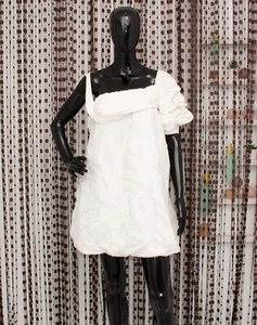 Vestido Fendi Blanco Lino Seda Gasa Flor Bordado Volantes Una Manga IT40 36 - Imagen 1 de 14