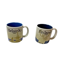 STARBUCKS FINLAND HELSINKI COFFE MINI MUG COLLECTOR SERIES 2014 3 oz SET OF 2 - Picture 1 of 4