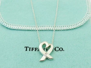 TIFFANY & CO Sterling Silver Diamond Loving Heart Pendant Necklace - Picture 1 of 4