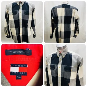 TOMMY HILFIGER Men's Size L Blue White Plaid Button Down Shirt Casual Crest  F2 - Picture 1 of 10