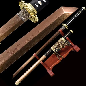 Espada Tachi Dorada Afilada Forjada a Mano Acero Damasco Full Tang Espada Samurai Afilada - Imagen 1 de 10