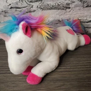 Parche Corazón Rosa Melena Arco Iris Brillante Unicornio 12" Blanco Burbujas Peluche Niña - Imagen 1 de 8