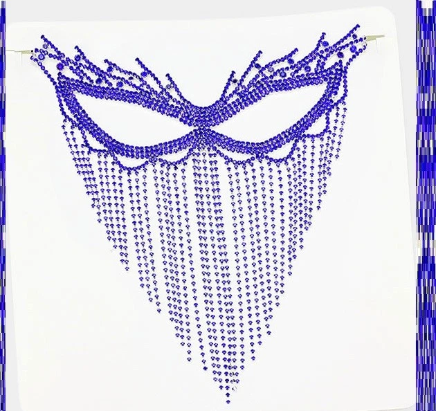 Crystal Rhinestone Face Eye Mask Halloween Party Chain Flame Fire Fringe Long - Image 1 of 1
