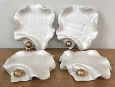 Juego de 4 platos portavelas de boda de cerámica con concha de ostra dorada hechos a mano Foto 1 de 4